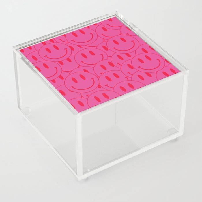 All Smiles -Large Pink and Red Smiley Face Mania - Preppy Aesthetic Acrylic Box