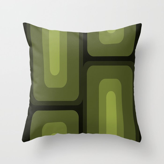 Mid Century Modern Long Rectangles Dark Olive Green Throw Pillow