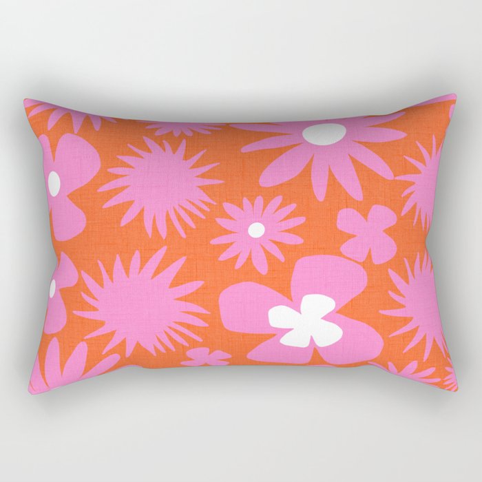 Hot Pink On Retro Red Wild Flowers Rectangular Pillow