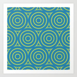 Retro Danish Modern 1970s Style Geometric Concentric Design 437 Blue and Chartreuse Green Art Print