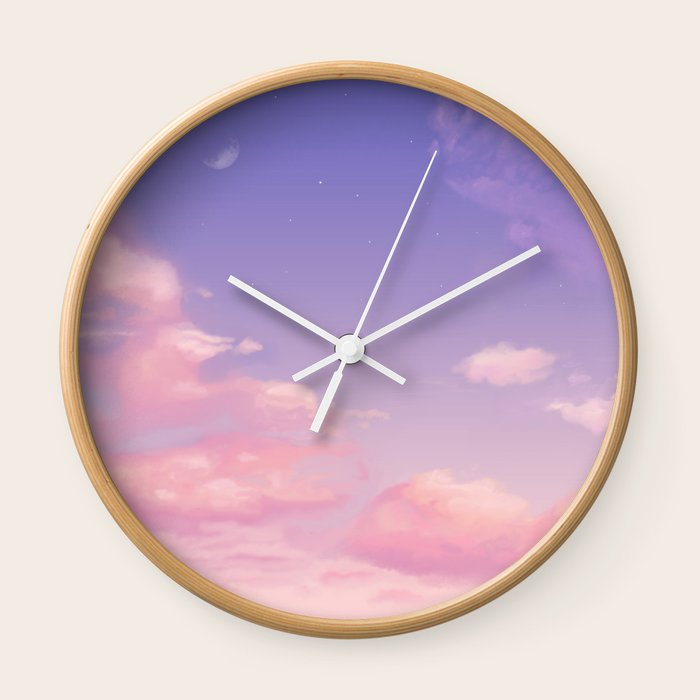 Sky Purple Aesthetic Lofi Wall Clock by trajeado14 | Society6