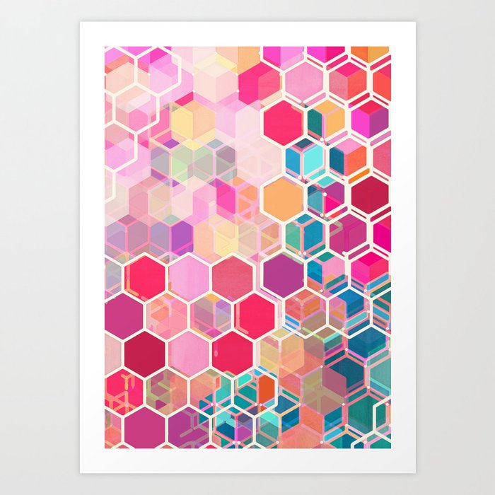 Rainbow Honeycomb - colorful hexagon pattern Art Print