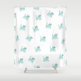 Cute mint hand drawn cat pattern Shower Curtain