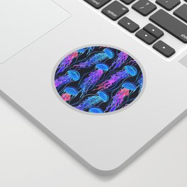 Luminescent Rainbow Jellyfish on Navy Blue Sticker