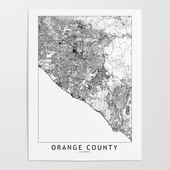 Orange County White Map Poster