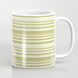 [ Thumbnail: Beige & Dark Khaki Colored Lined/Striped Pattern Coffee Mug ]
