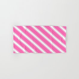 [ Thumbnail: Hot Pink and Mint Cream Colored Striped/Lined Pattern Hand & Bath Towel ]