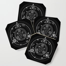 Sacred geometry black and white geometric art Coaster