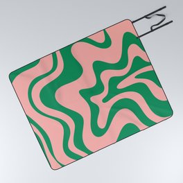 Liquid Swirl Retro Abstract Pattern in Pink and Bright Green Picnic Blanket