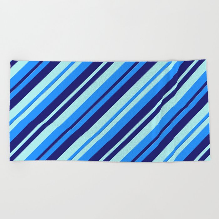Blue, Midnight Blue, and Turquoise Colored Lined/Striped Pattern Beach Towel