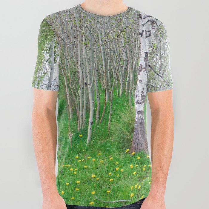 Birch Grove and Wildflowers All Over Graphic Tee