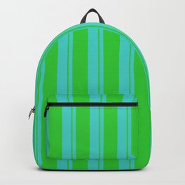 [ Thumbnail: Turquoise and Lime Green Colored Pattern of Stripes Backpack ]