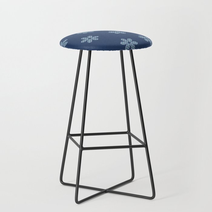 Checkered Flowers Pattern in Blue Bar Stool