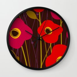 Red Poppy Flowers by Friztin Wall Clock