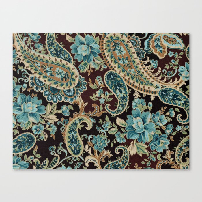 Brown Turquoise Paisley Floral Canvas Print