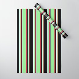 [ Thumbnail: Crimson, Light Green, Light Cyan, and Black Colored Pattern of Stripes Wrapping Paper ]