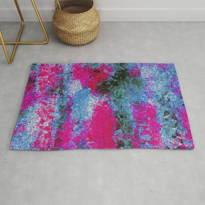 vintage psychedelic painting texture abstract in pink and blue with noise and grain Rug