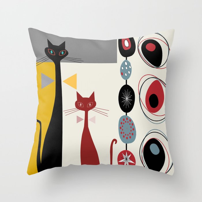 Mid-Century Modern Art Cats Throw Pillow
