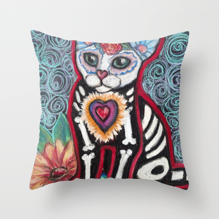 Day of the Dead Cat Throw Pillow