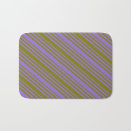[ Thumbnail: Purple & Green Colored Lines/Stripes Pattern Bath Mat ]