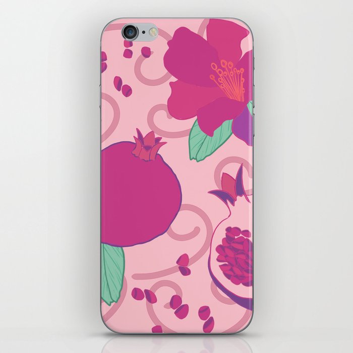 Pomegranate pink and green iPhone Skin