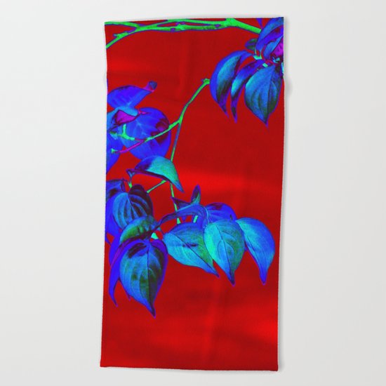 Red Sky And Blue Leaves Beach Towel