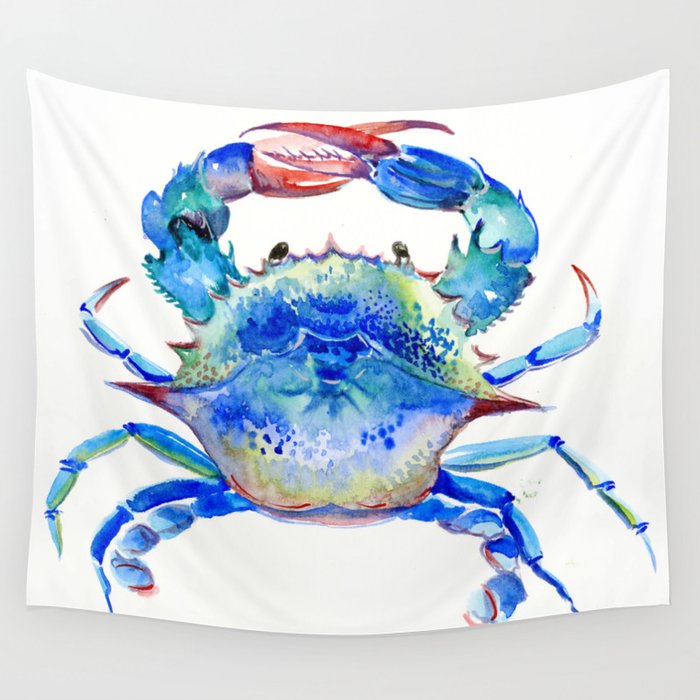 Blue Crab, crab restaurant seafood design art Wall Tapestry