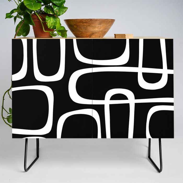 Midcentury Modern Loops Pattern in White and Black Credenza