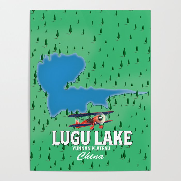 Lugu Lake, Yunnan plateau, China map Poster
