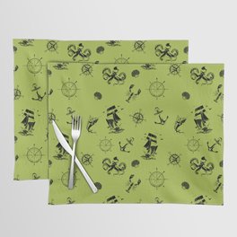 Light Green And Black Silhouettes Of Vintage Nautical Pattern Placemat