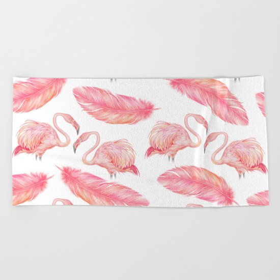 Flamingo Feather Art Pattern Beach Towel
