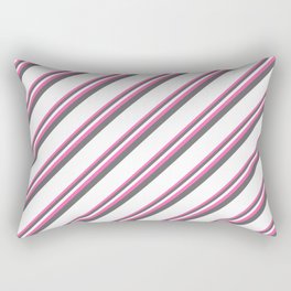 [ Thumbnail: Hot Pink, Dim Grey & White Colored Pattern of Stripes Rectangular Pillow ]