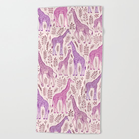 Pink Giraffe Pattern Beach Towel