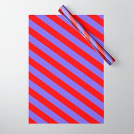[ Thumbnail: Medium Slate Blue and Red Colored Stripes/Lines Pattern Wrapping Paper ]