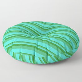 [ Thumbnail: Forest Green, Sea Green & Turquoise Colored Lined Pattern Floor Pillow ]