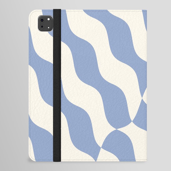 Retro Wavy Abstract Swirl Lines in Blue & White iPad Folio Case