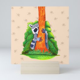 Peeking Raccoons #4 Beige Pallet- Mini Art Print