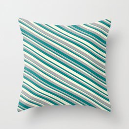 [ Thumbnail: Beige, Dark Gray, and Teal Colored Pattern of Stripes Throw Pillow ]