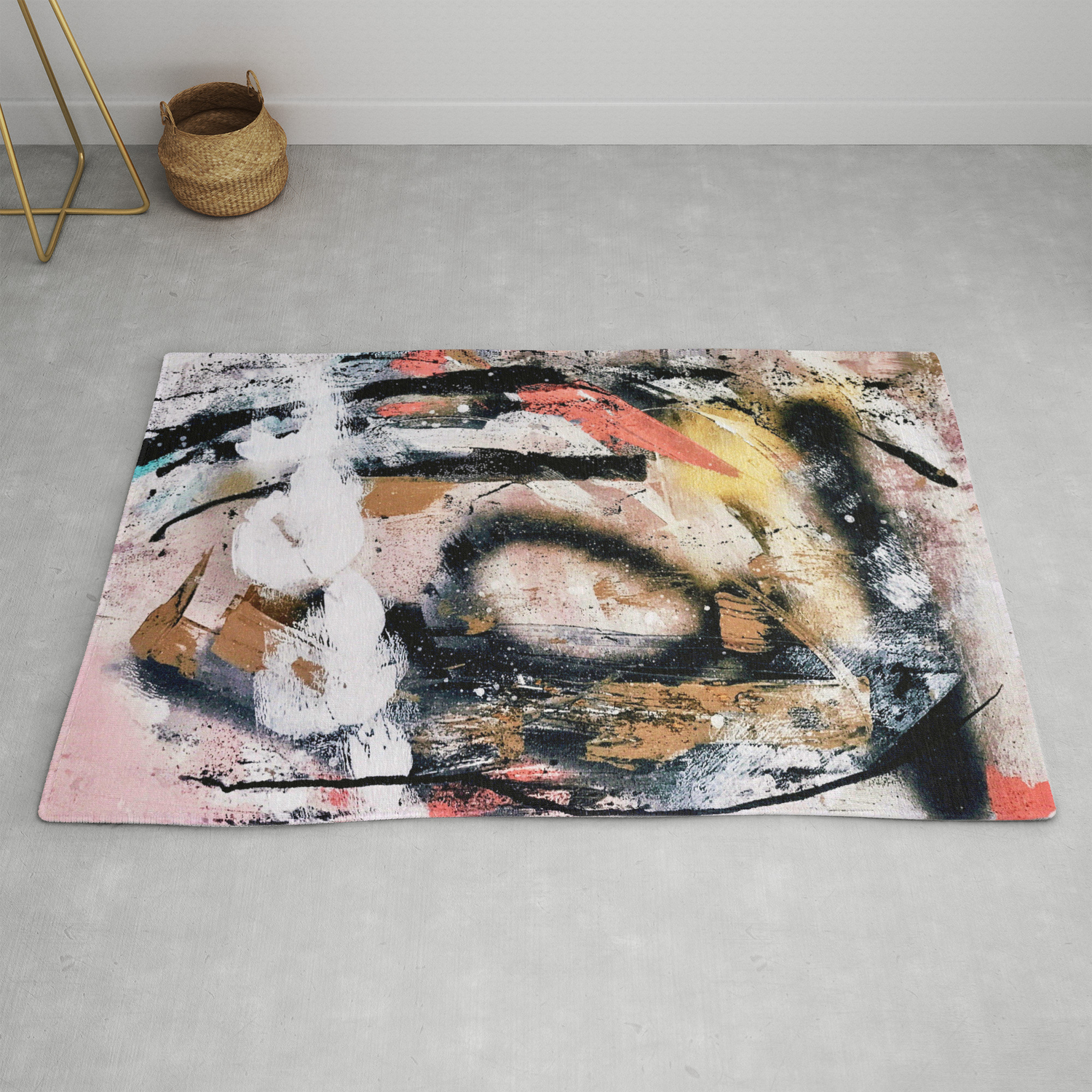 Lightning Soul A Vibrant Colorful Abstract Acrylic Ink And Spray Paint In Gold Black Pink Rug By Blushingbrushstudio