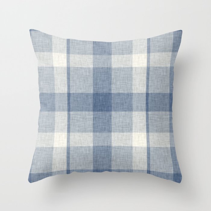 French blue linen homespun gingham check.Shabby chic farmhouse vintage country cottage kitchen style Throw Pillow