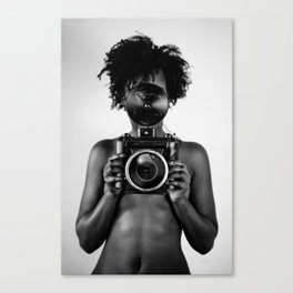 Woman with the camera | photography | black and white | Fine art | Poster | Black woman | Sexy Canvas Print