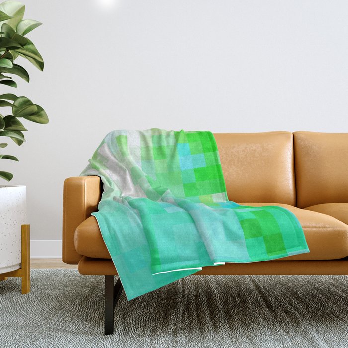 geometric pixel square pattern abstract background in green blue Throw Blanket