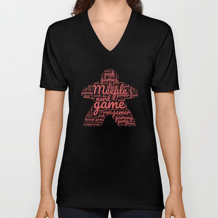 Red Meeple Board Game Geek Word Art V Neck T Shirt