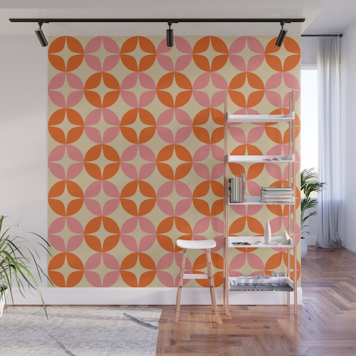 Mid Century Modern Pattern in Pink and Orange Wall Mural by apricot