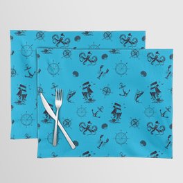 Turquoise And Blue Silhouettes Of Vintage Nautical Pattern Placemat