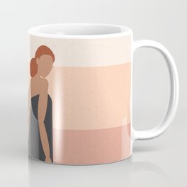Two Women in Black Dresses with Minimalist Sienna Stripes, Entitled "Leveling Up" Coffee Mug