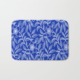 Vintage Lace Floral Sapphire Blue Bath Mat | Elegant, Glam, Digital, Cheerful, Boho, Illustration, Stunningfashionstyle, Sapphireblue, Drawing, Vintage 