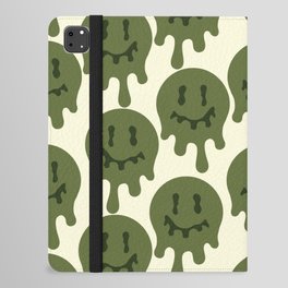 Melted Smiley Faces Trippy Seamless Pattern - Dark Green iPad Folio Case