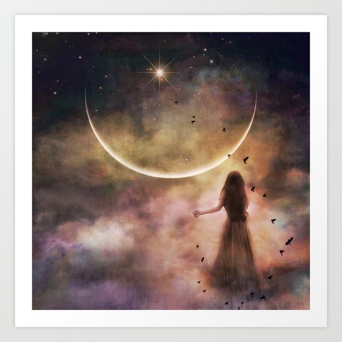 Veiled Dreams - New Moon woman goddess dreamy Art Print