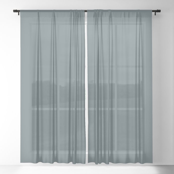 Dark Blue Gray Solid Color PPG Superstition PPG1035-6 - All One Single Shade Hue Colour Sheer Curtain
